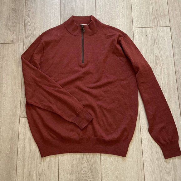 Peter Millar Other - Peter Millar Merino Wool Quarter Zip Pullover Sweater Men L Orange-Red Mock Neck
